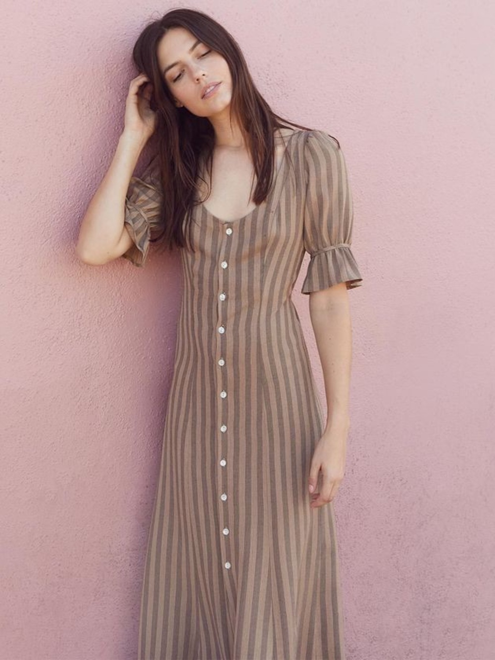 Christy Dawn Lennon Dress in Brown and Tan Stripes